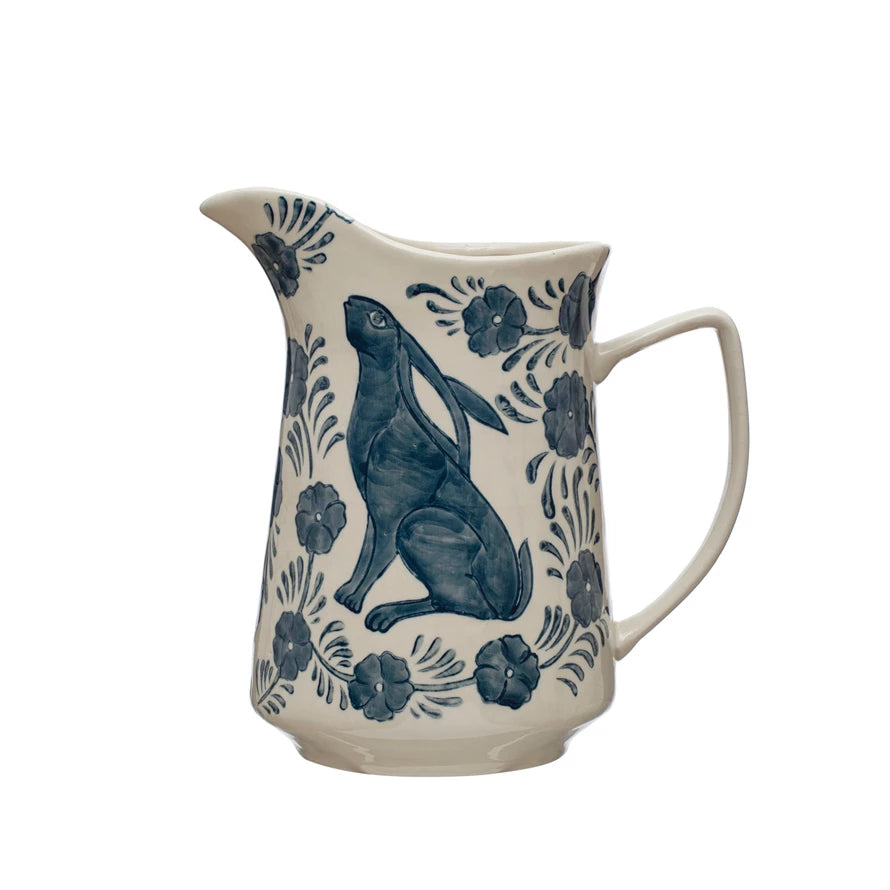 Stoneware Pitcher - Rabbit & Flowers