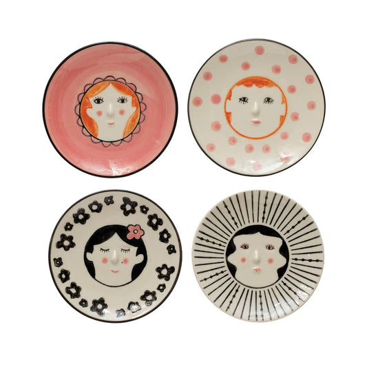 Hand-Painted Stoneware Plate - Faces