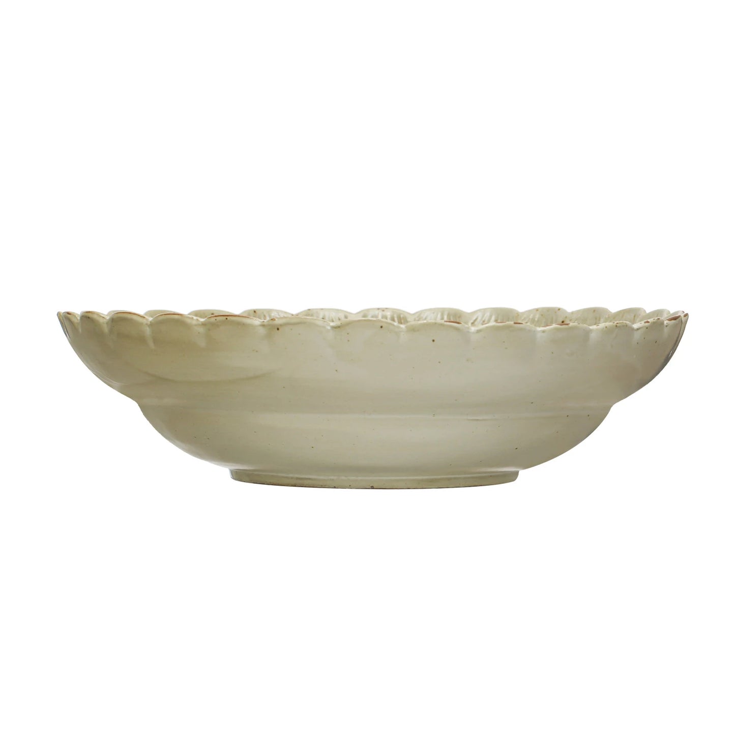 Stoneware Scalloped Bowl - Green Speckled