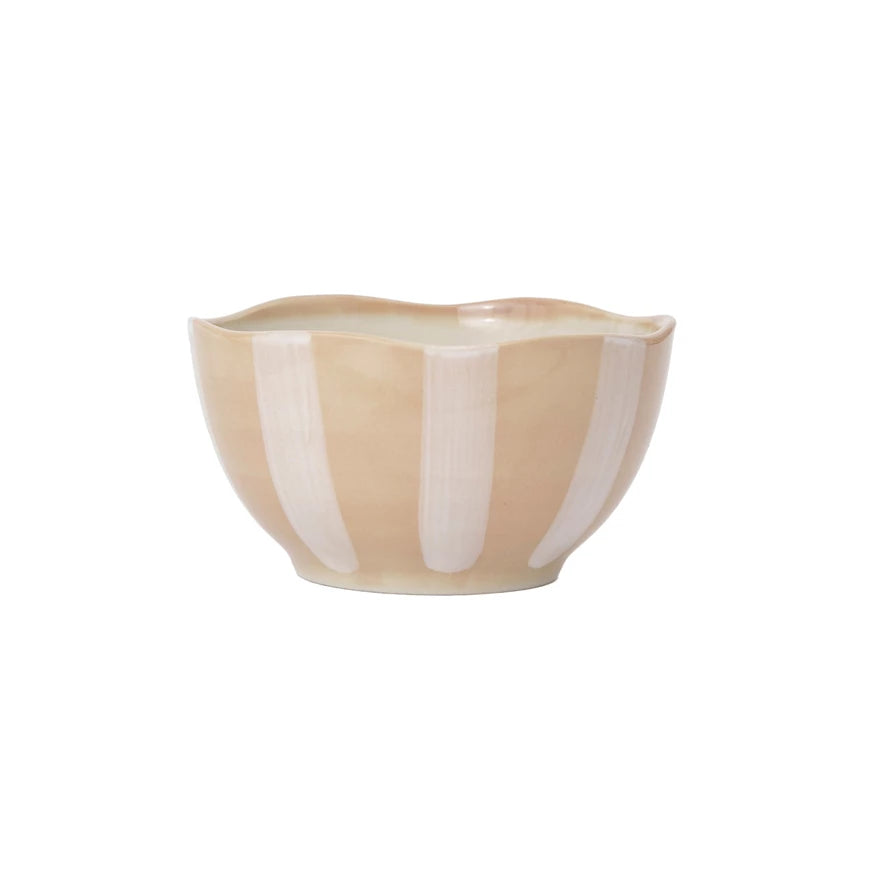 Scalloped Stoneware Bowl - Stripe