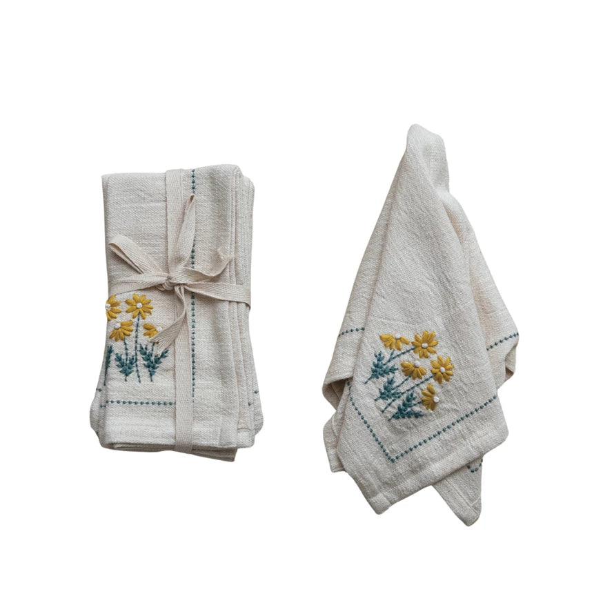 Cotton Napkin Set -French Knot Florals