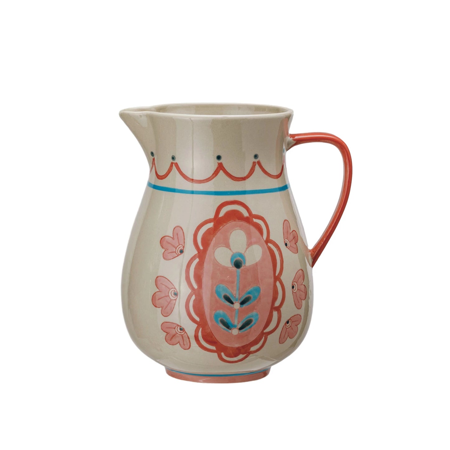 Stoneware Pitcher - Red Floral