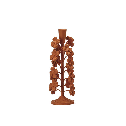 Cast Iron Flowers Taper Holder - Terracotta