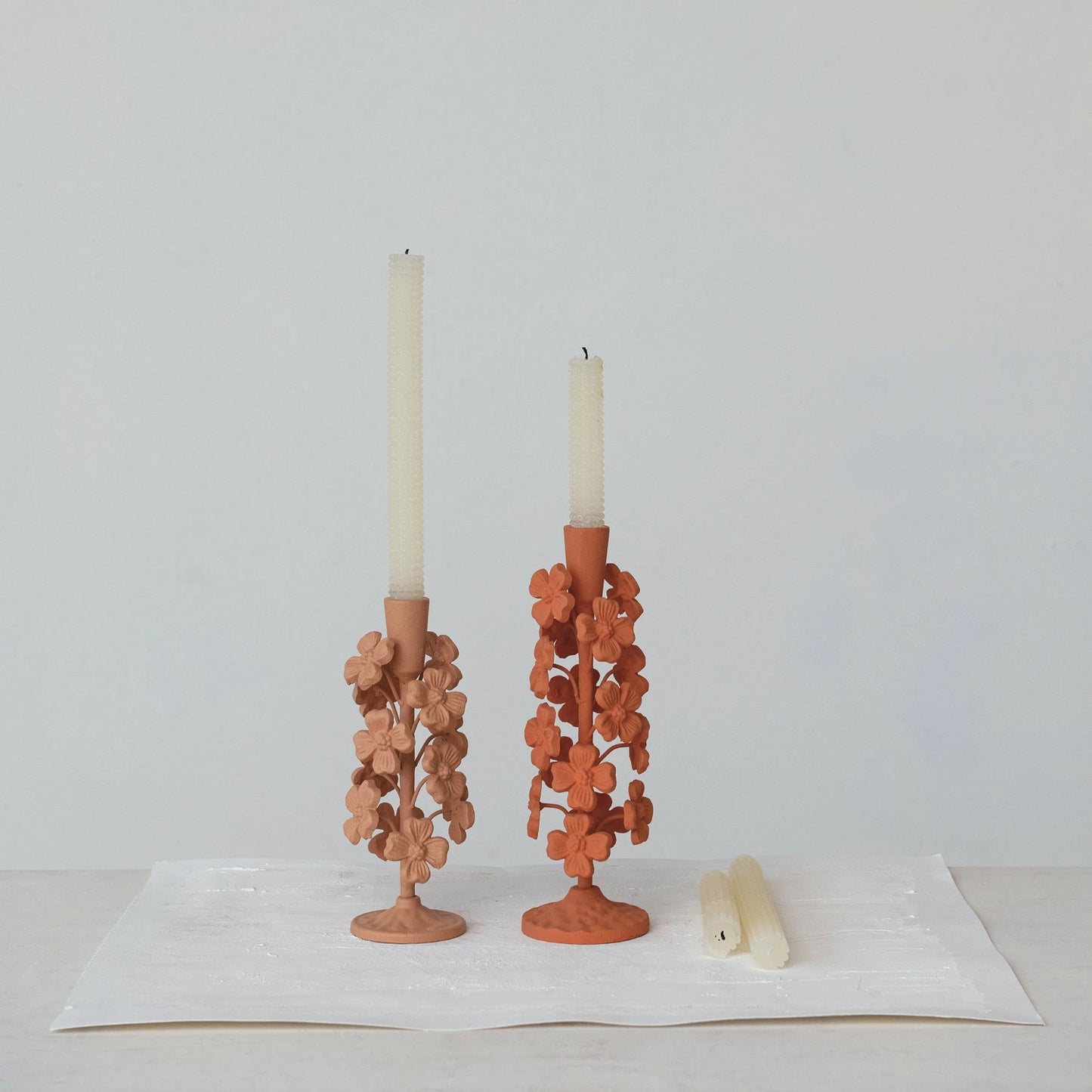 Cast Iron Flowers Taper Holder - Terracotta