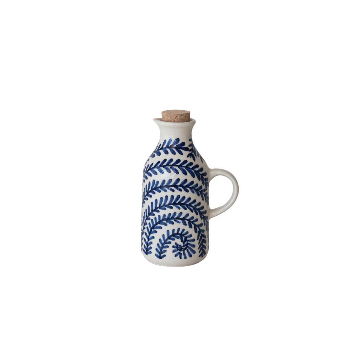 Hand-Painted Stoneware Oil Cruet - Blue Vine