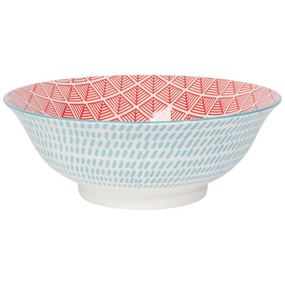 Stamped Serving Bowl - Blue Red Dash