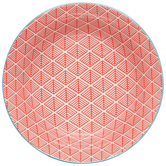 Stamped Serving Bowl - Blue Red Dash