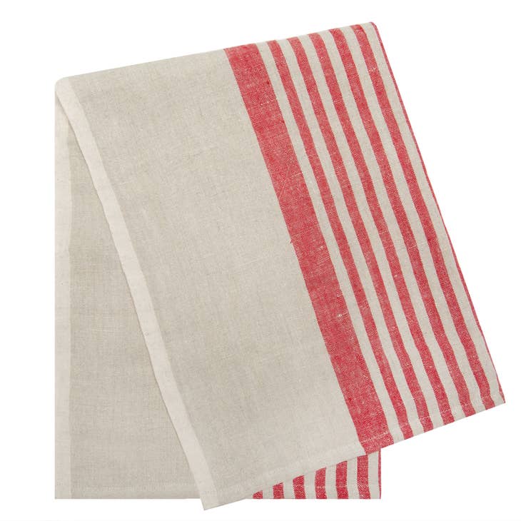 Brittany Tea Towel Set - Natural & Red