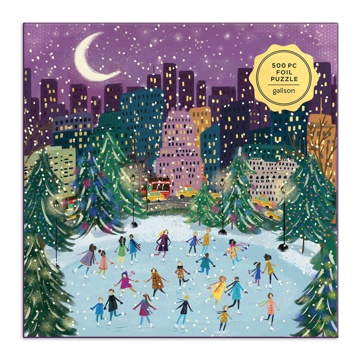 Merry Moonlight Skaters Foil Jigsaw Puzzle