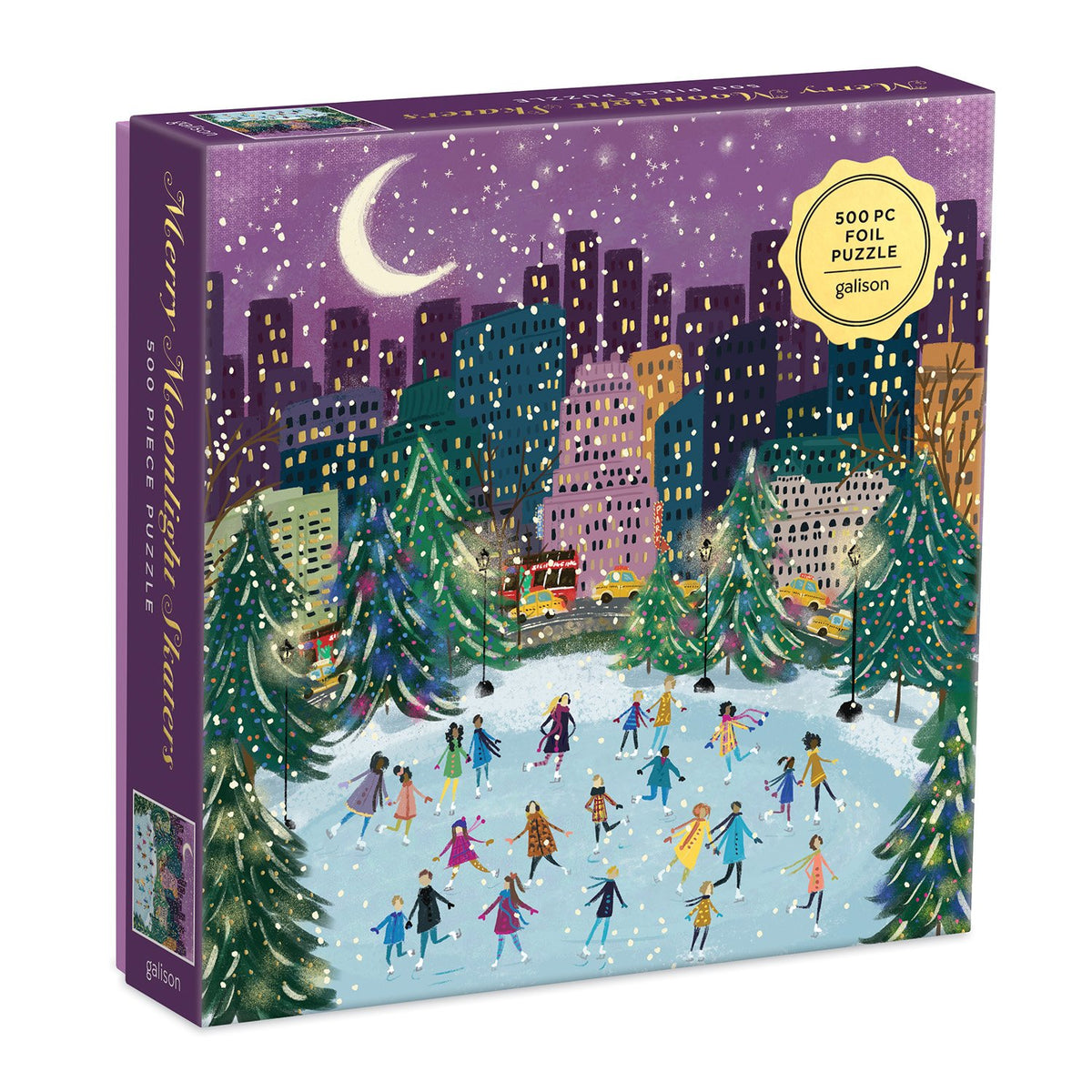 Merry Moonlight Skaters Foil Jigsaw Puzzle