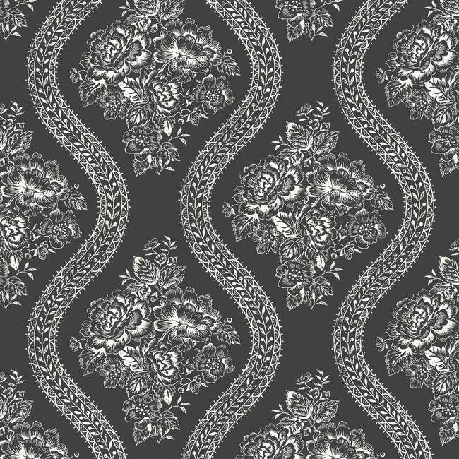 Magnolia Home Coverlet Floral Wallpaper - White on Black