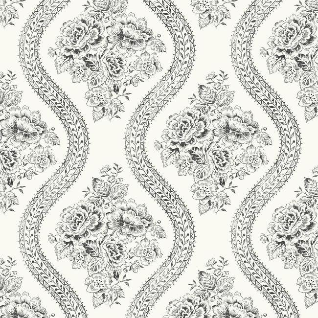 Magnolia Home Coverlet Floral Wallpaper - Black on White