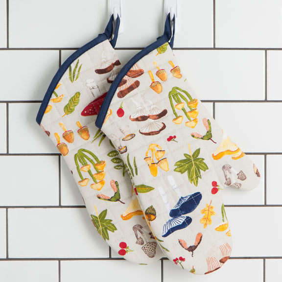Pot Holder Oven Mitt Set - Field Mushrooms