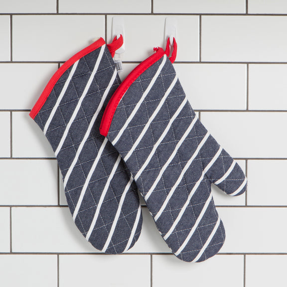 Pot Holder Oven Mitt Set - Butcher Stripe