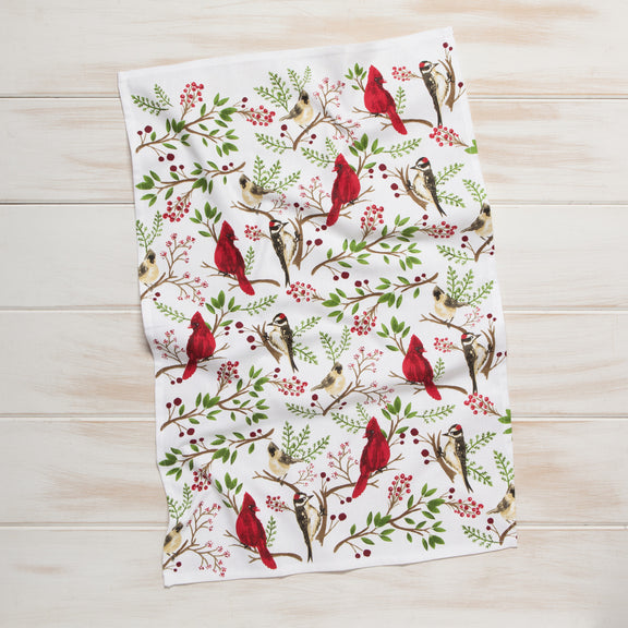 Winter Birds Tea Towel