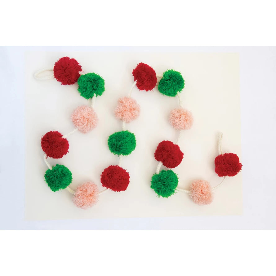 Pom Pom Garland - Red, Green, Pink