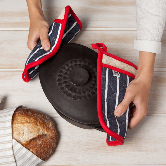 Pot Holder Oven Mitt Set - Butcher Stripe