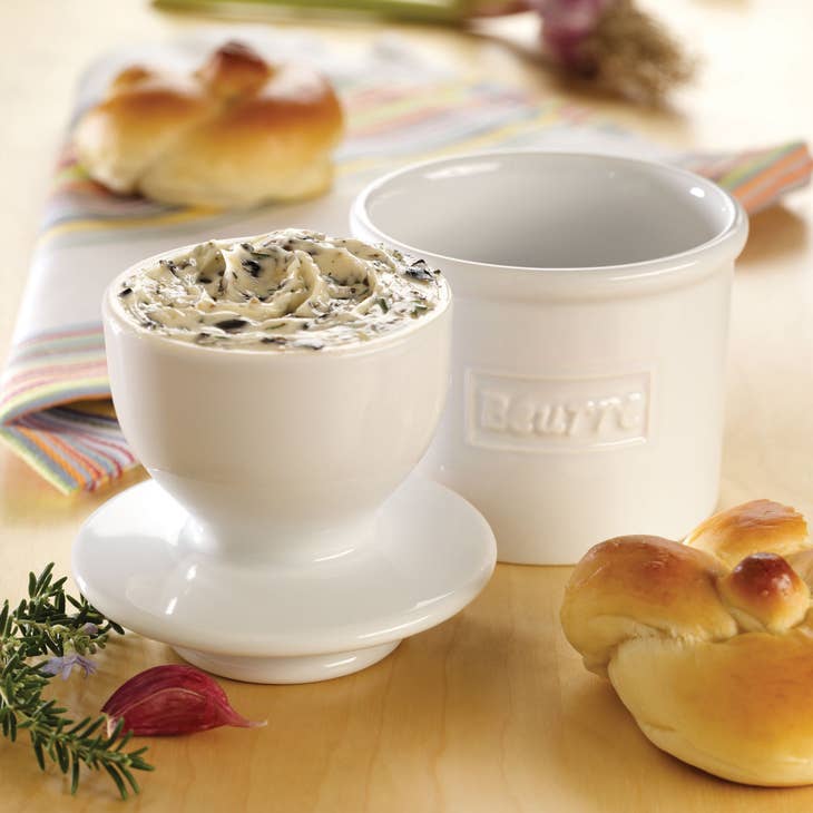 Cafe Butter Bell Crock - White
