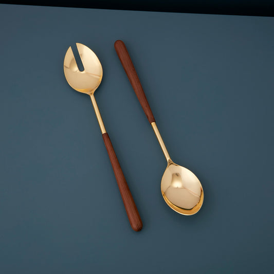Gold & Wood Serving Set