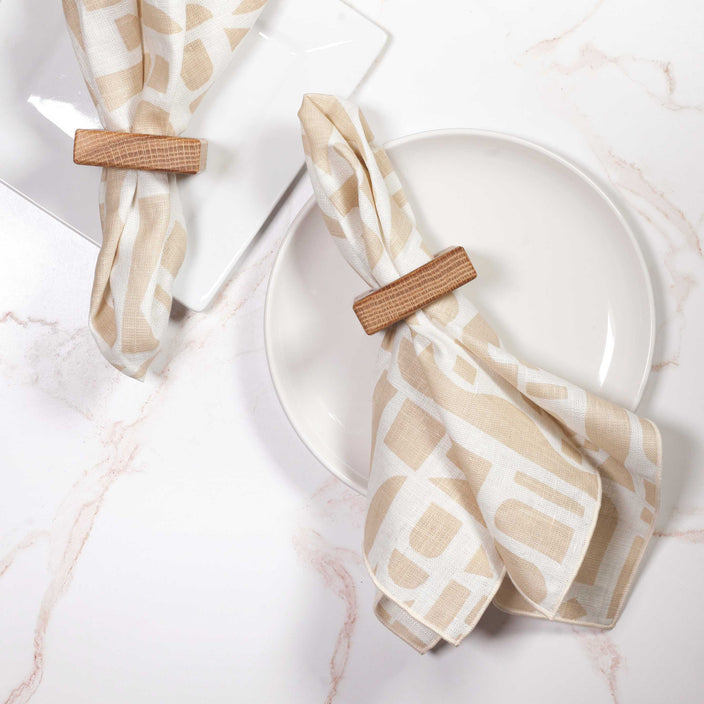 Hand Printed Dinner Napkin Set - Sand