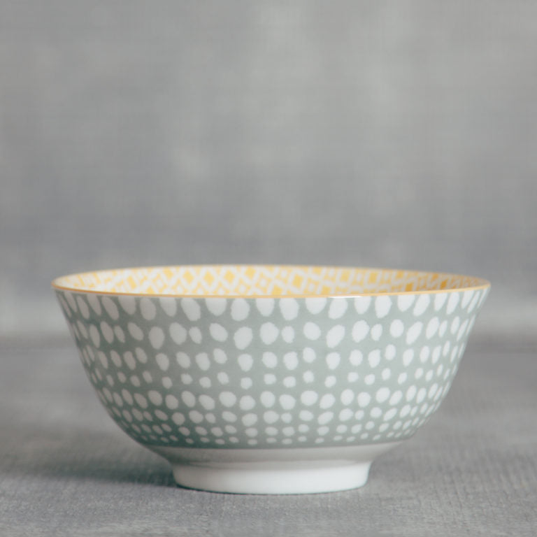 Stamped Bowl - Grey Yellow Dots