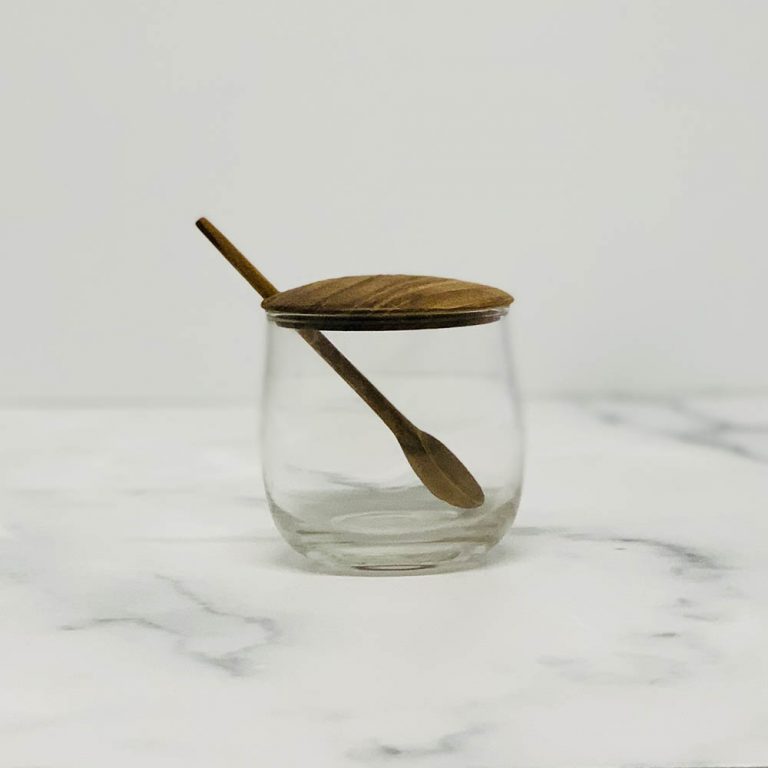 Glass Jar With Teak Lid & Spoon, Be Home