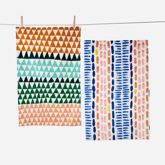 Graphic Shapes Dish Towel - Green Orange Triangles
