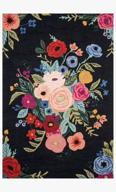 Rifle Paper Co x Loloi Les Fleurs Rug - Juliet Rose Bouquet Black