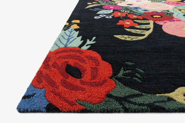 Rifle Paper Co x Loloi Les Fleurs Rug - Juliet Rose Bouquet Black