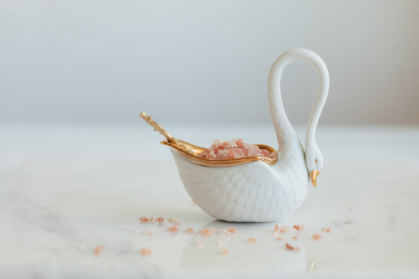 Swan Salt Cellar & Spoon - White