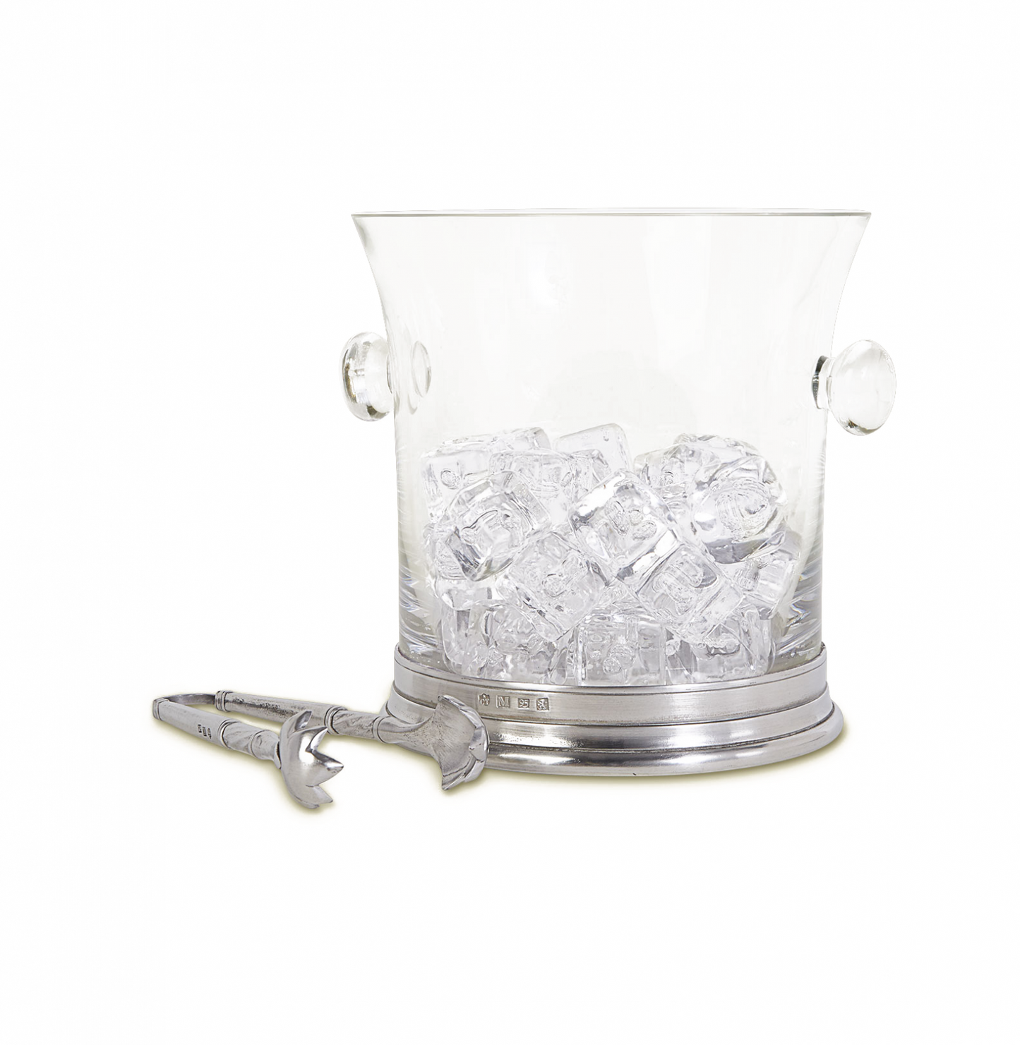 Match Pewter Crystal Ice Bucket with Handles & Tongs