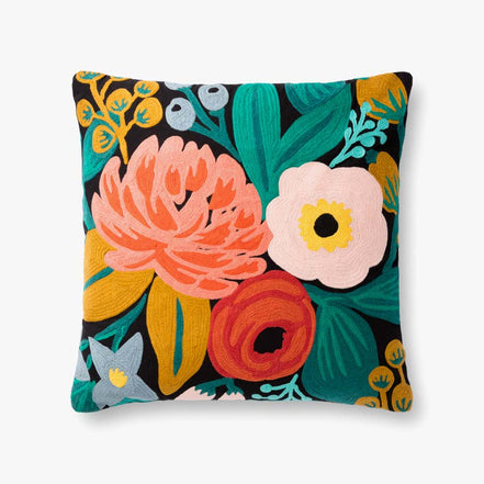 Rifle Paper Co x Loloi Vintage Blossoms Pillow - Black (Set of 2)