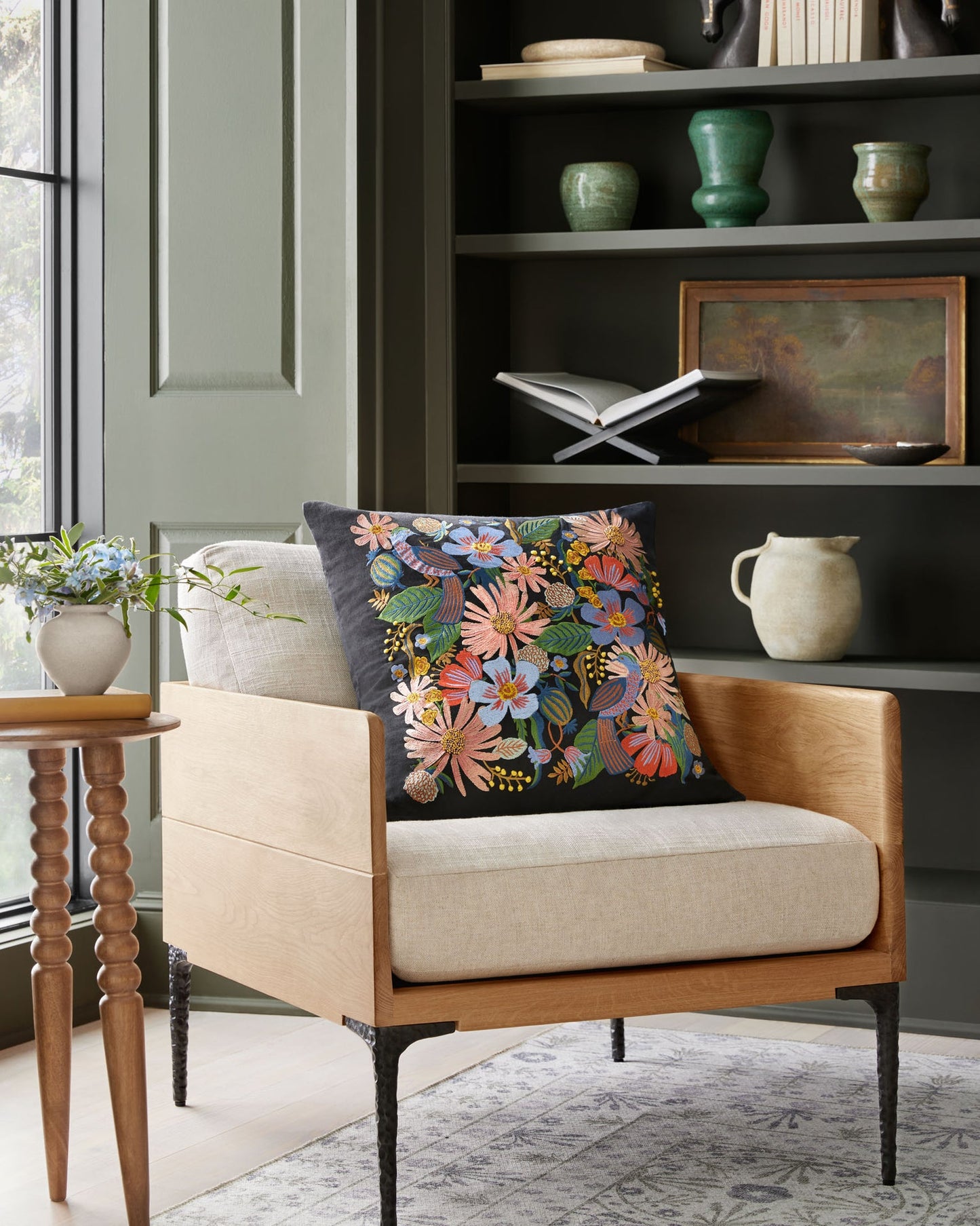 Rifle Paper Co x Loloi Dovecote Pillow - Black (Set of 2)