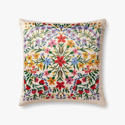 Rifle Paper Co x Loloi Floral Medallion Pillow - Cream (Set of 2)
