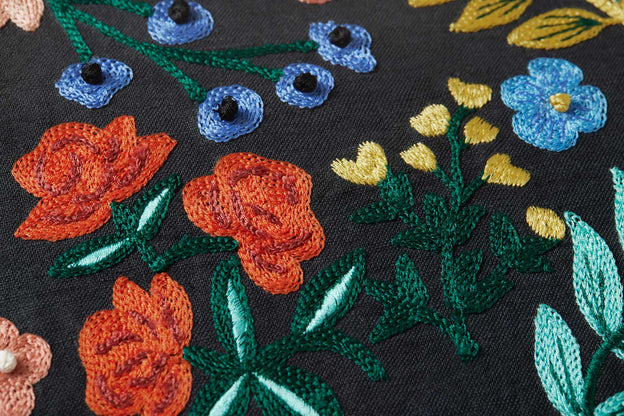 Rifle Paper Co x Loloi Wildwood Garden Lumbar Pillow - Black (Set of 2)
