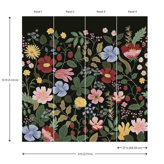 Rifle Paper Co Strawberry Fields Peel & Stick Mural - Black