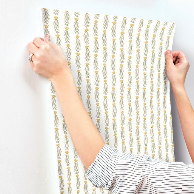 Rifle Paper Co Eden Wallpaper - White & Metallic Gold