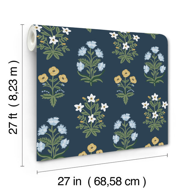 Rifle Paper Co Mughal Rose Wallpaper - Navy
