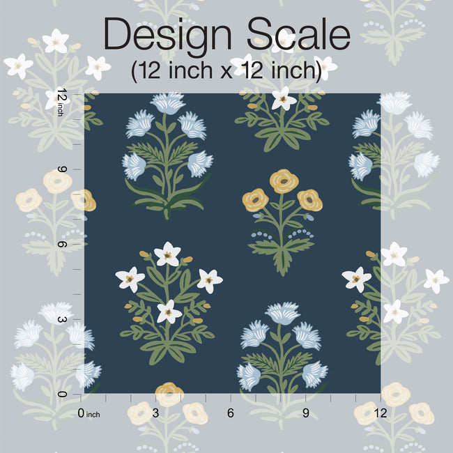 Rifle Paper Co Mughal Rose Wallpaper - Navy
