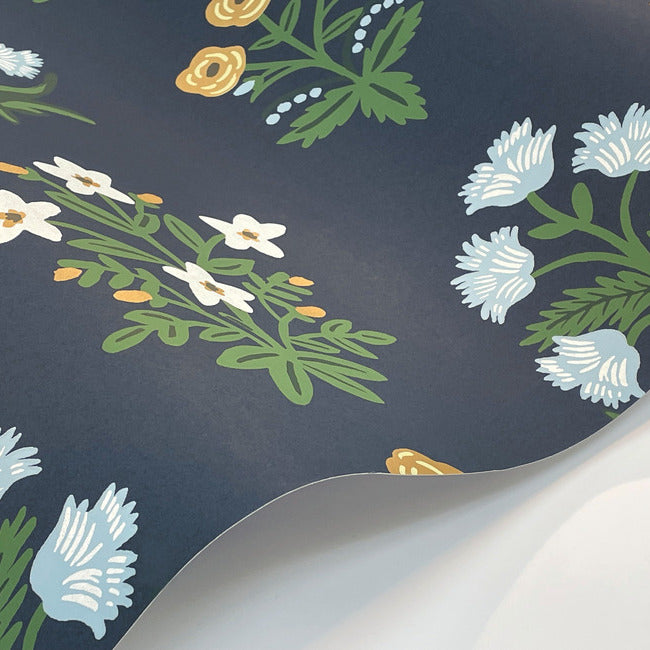 Rifle Paper Co Mughal Rose Wallpaper - Navy