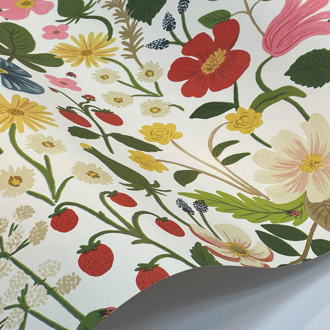 Rifle Paper Co Strawberry Fields Wallpaper - White