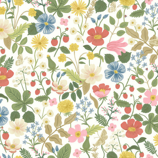 Rifle Paper Co Strawberry Fields Wallpaper - White