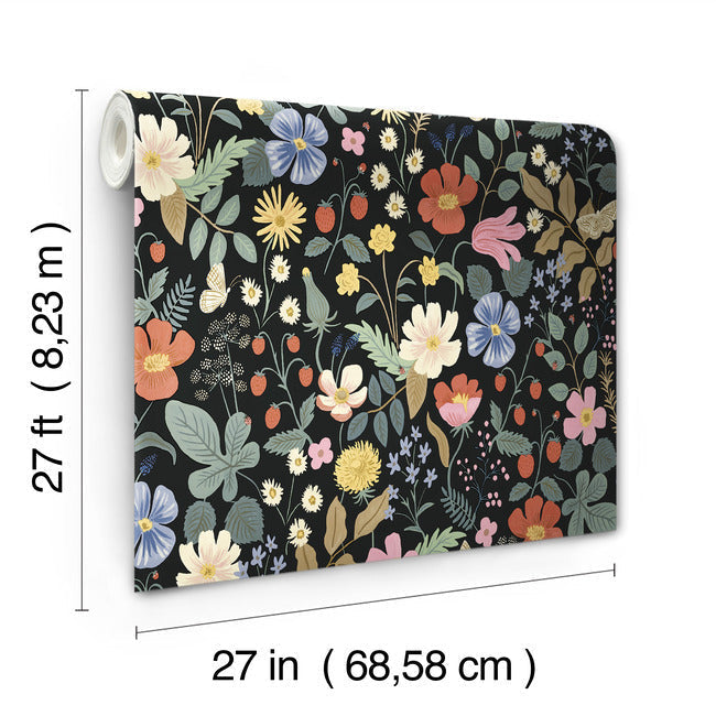 Rifle Paper Co Strawberry Fields Wallpaper - Black