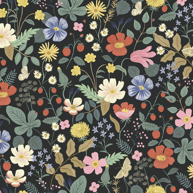 Rifle Paper Co Strawberry Fields Wallpaper - Black
