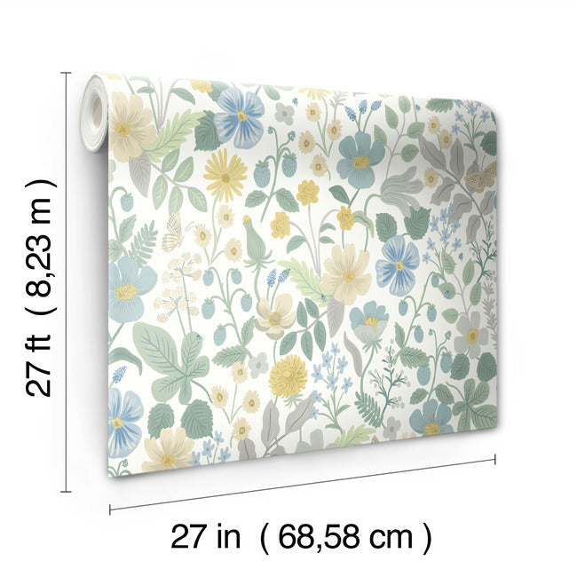 Rifle Paper Co Strawberry Fields Wallpaper - Blue & Green