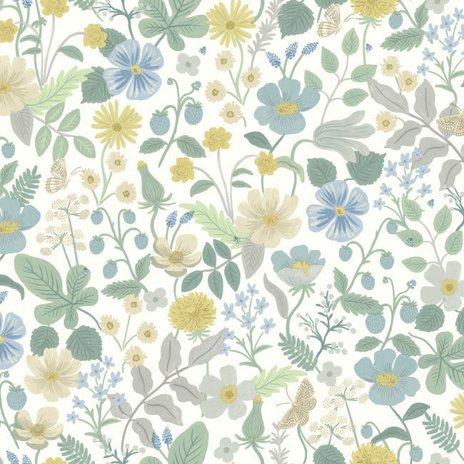 Rifle Paper Co Strawberry Fields Wallpaper - Blue & Green