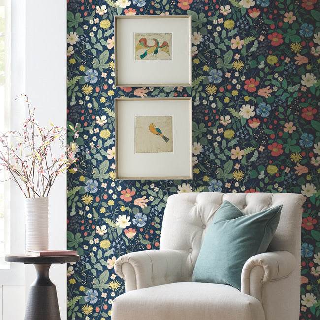 Rifle Paper Co Strawberry Fields Wallpaper - Navy