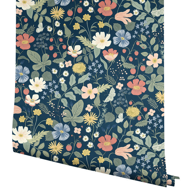 Rifle Paper Co Strawberry Fields Wallpaper - Navy