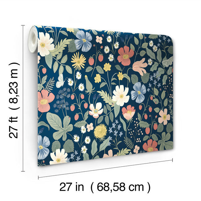 Rifle Paper Co Strawberry Fields Wallpaper - Navy