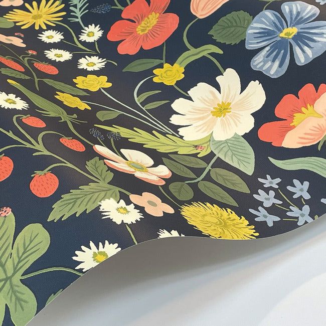 Rifle Paper Co Strawberry Fields Wallpaper - Navy